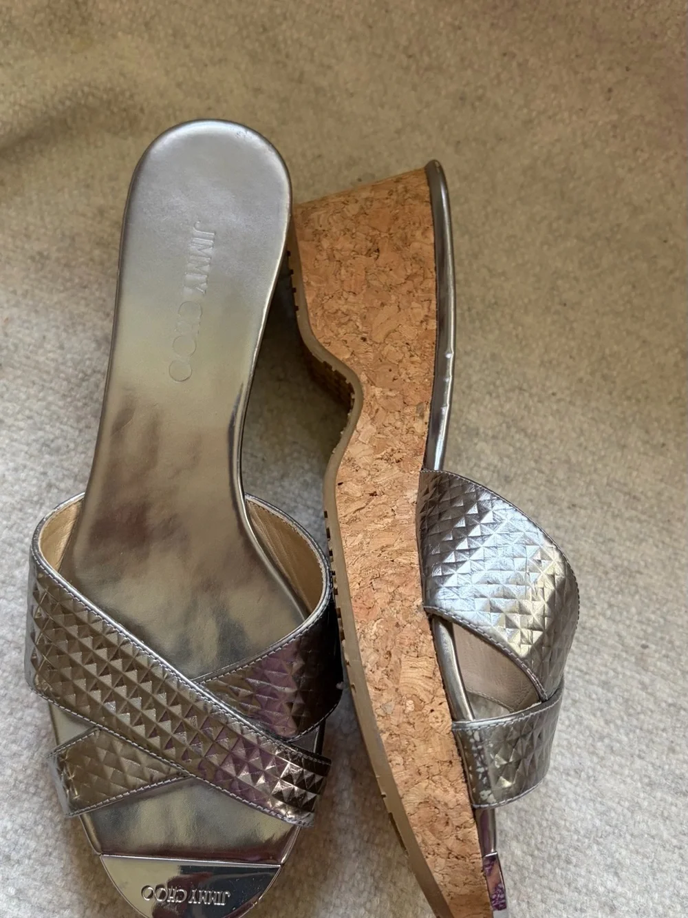 Jimmy Choo Metallic Silver Studded Slide Mules